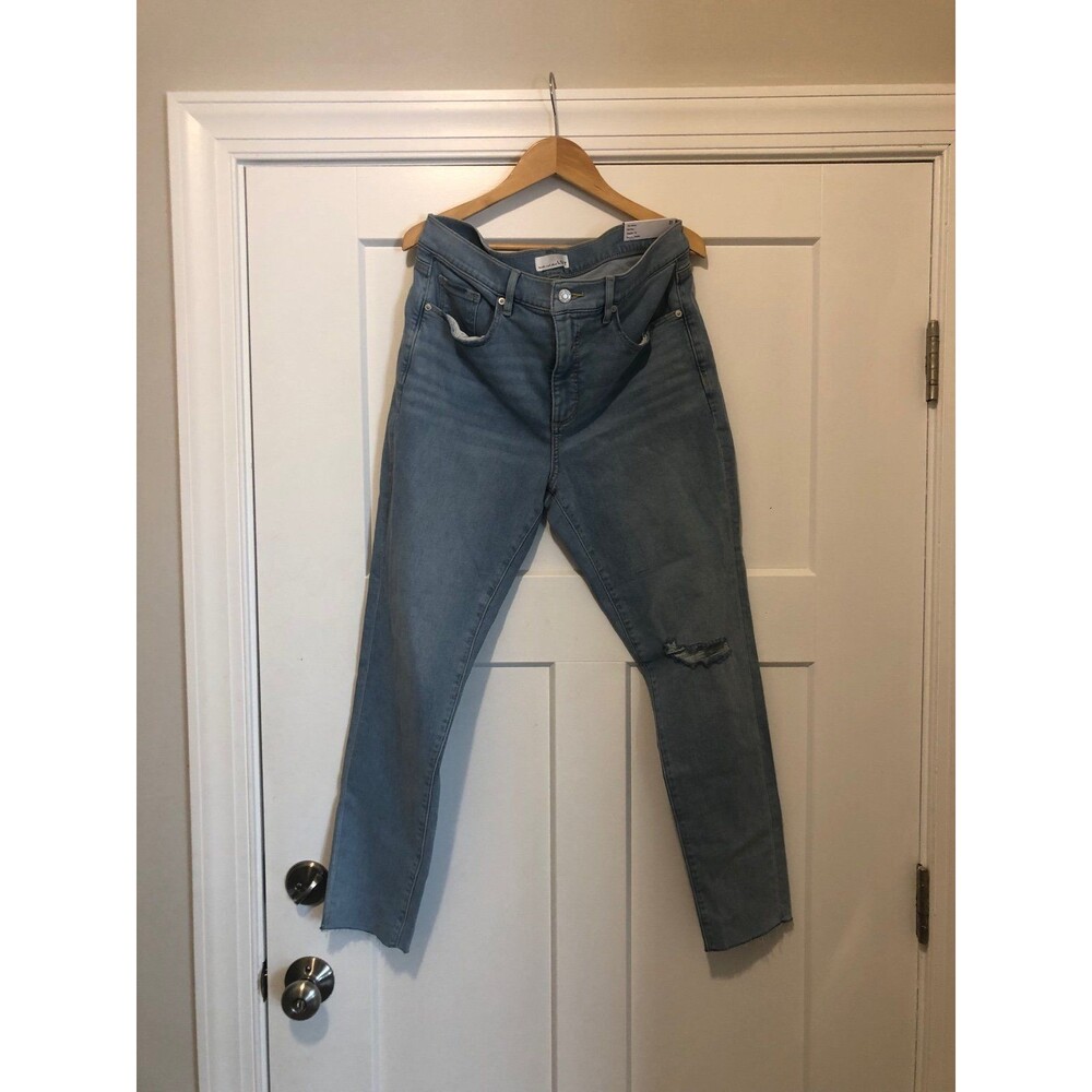 New Loft Light Blue Wash Skinny Mid Rise Jeans Stretchy Distressed Size 10/31
